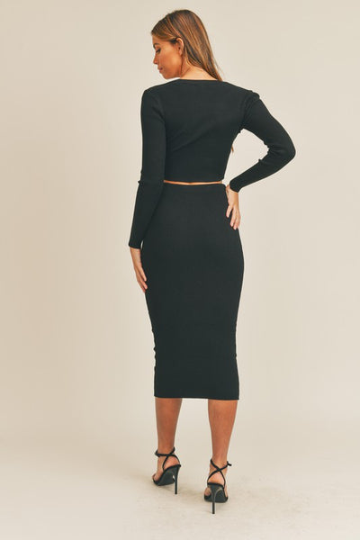 Ribbed Knit Midi Skirt And Crop Top Set