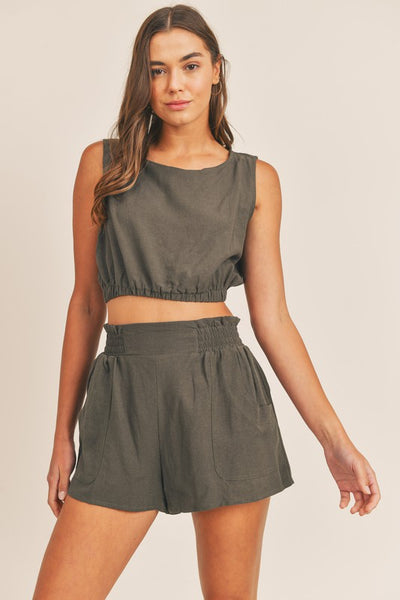 Sleeveless Crop Top and Pocket Short Set