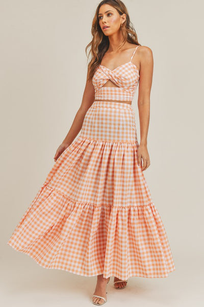 Gingham Twist Top And Maxi Ruffle Skirt Set