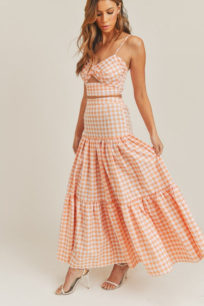 Gingham Twist Top And Maxi Ruffle Skirt Set