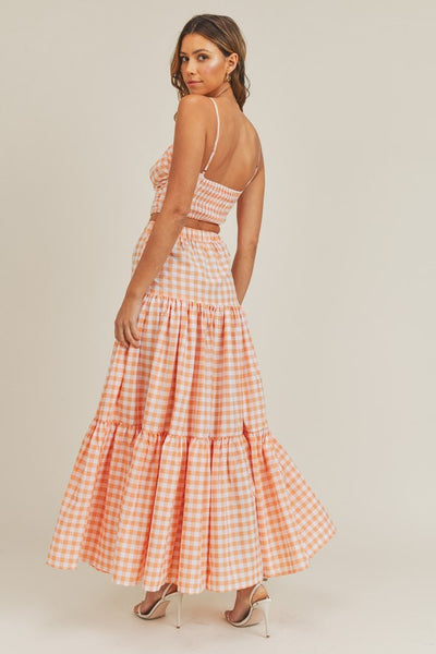 Gingham Twist Top And Maxi Ruffle Skirt Set