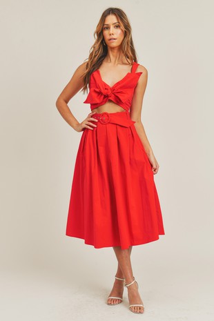 Ribbon Crop Top and Flared Midi Skirt Set