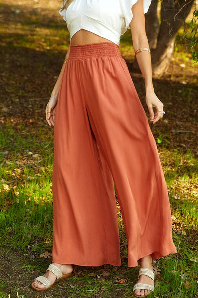 Smocked Wide Leg Palazzo Pants