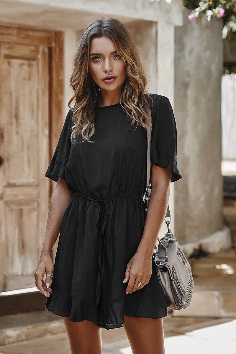 Black Short Sleeve Wide Leg Romper