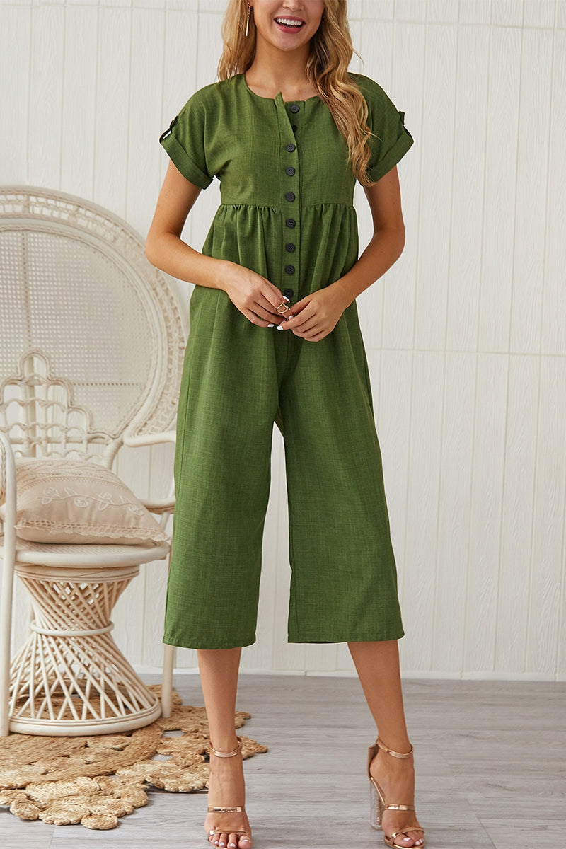 Crew Neck High Waist Solid Jumpsuit