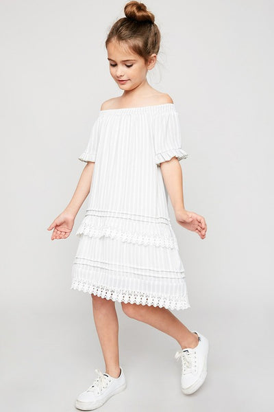 Stripe Off-Shoulder Tiered Dress