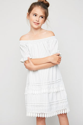 Stripe Off-Shoulder Tiered Dress