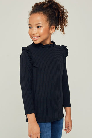 Ribbed Ruffle Mock Neck Top