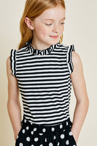 Stripe Ruffle Mock Neck Top