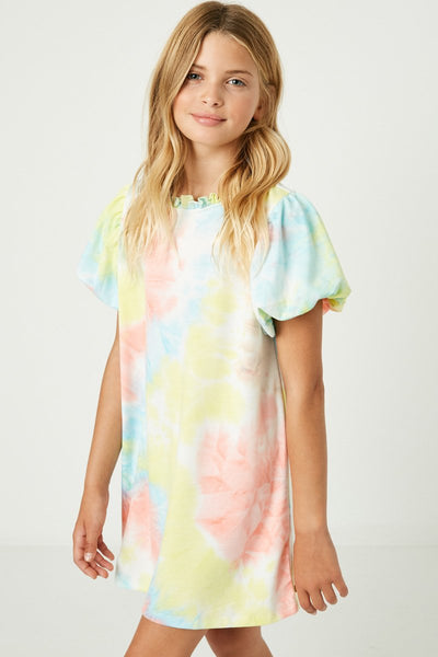 Tie Dye Puff Sleeve Shirt Dress