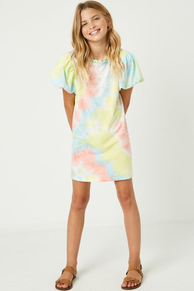 Tie Dye Puff Sleeve Shirt Dress