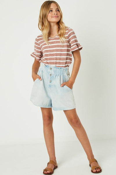 High Waist Pleated Denim Shorts