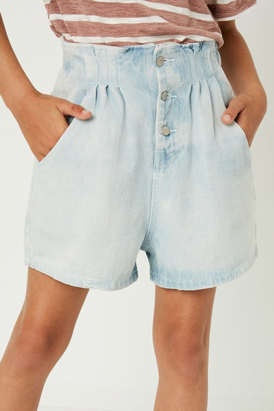 High Waist Pleated Denim Shorts