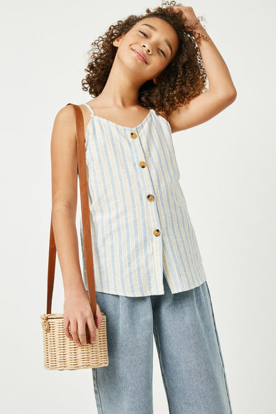 Striped V Neck Buttoned Cami