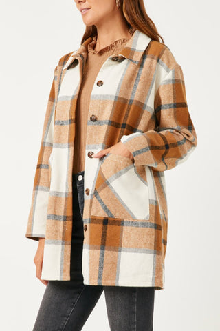 Plaid Button Up Pocket Coat