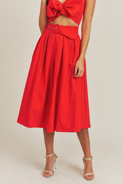 Ribbon Crop Top and Flared Midi Skirt Set