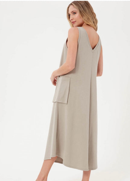 Taupe Midi Dress with Side Pockets