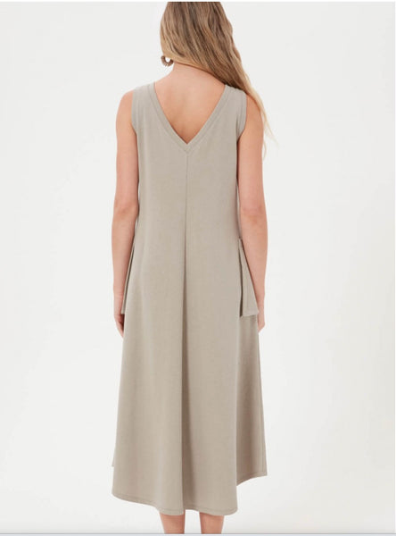 Taupe Midi Dress with Side Pockets