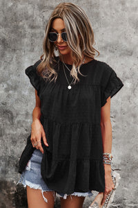 Black Round Neck Solid Loose Top